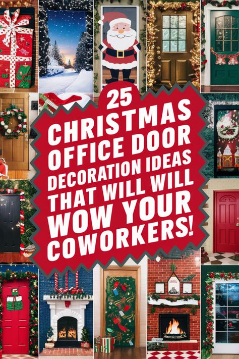 Decorated office door with a festive Christmas wreath, garland, and holiday-themed signage for a cheerful workplace look. Front Office Holiday Decor, Human Resources Christmas Door, Work Office Door Wreath, Decorate A Door For Christmas Contest, Work Christmas Door Decorations, Office Holiday Door Decorating Contest, Decorate Office Door For Christmas, Christmas Door Contest Ideas Offices, Office Door Decorations Christmas