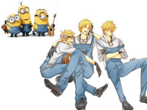 Minions (Anime Version) by RedBlazedRider Anime Version Of Cartoons, Minion Human Version, Cartoon Human Version, Minions As Humans, Human Version Of Cartoons, Rio Human Version, Cartoons As Humans, Cartoon Anime Version, Minions Fanart