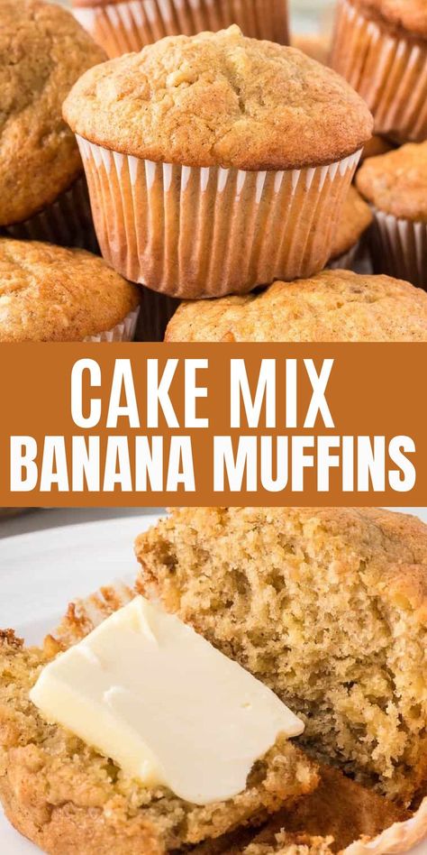 Banana Muffins From Box Cake, Pumpkin Banana Cake Mix Muffins, Easy Banana Cupcake Recipe Cake Mixes, Spice Cake Banana Muffins, Easy Cake Mix Muffins, Spice Cake Mix Banana Muffins, Boxed Cake Mix Muffins, Cake Mix Banana Bread Muffins, Muffins From Box Cake