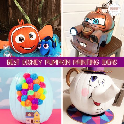 See 41  of the best Disney pumpkin painting ideas that are easy and require no carving! Perfect for adding some Disney magic to your Halloween decorations, these ideas feature beloved classic characters like Mickey, Ariel, and Stitch. Grab your paintbrush and start painting a magical pumpkin for the fall and spooky season! Peanuts Painted Pumpkin, Inside Out Pumpkin Painting, Pumpkin Painting Disney, Disney Painted Pumpkins, Disney Pumpkin Painting Ideas, Storybook Pumpkin Ideas, Nemo Pumpkin, Winnie The Pooh Pumpkin, Disney Pumpkin Painting