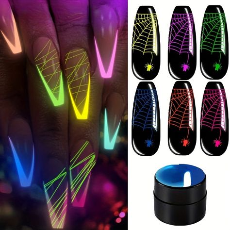 Fluorescent Nails, Nail Art Paint, Line Nail Art, Neon Nail Polish, Nail Art Gel, Lines On Nails, Uv Gel Nail Polish, Nail Gel Polish, Professional Nail Art