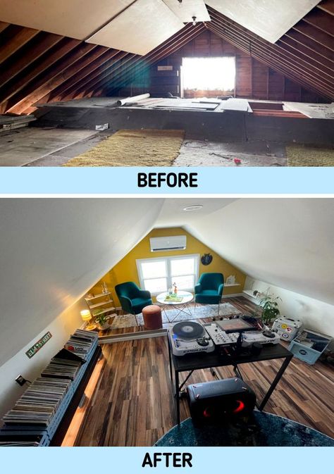 Attic Before And After, Small Attic Renovation, Attic Makeover, Attic Bedroom Designs, House Flipping, Small Cottage Homes, Small Attic, Attic Conversion, Attic Stairs