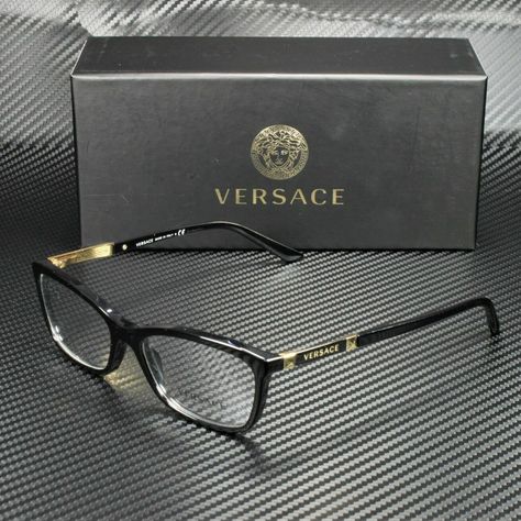 Brand New With Box, Cards, And Never Used! 100% Authentic! Aesthetic Glasses Frames, Stylish Glasses For Men, Case Cards, Cute Glasses Frames, Versace Eyeglasses, Black Eyeglasses, Vision Glasses, Versace Gold, Versace Glasses