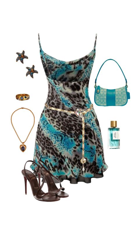 y2k outfit, 2000s fashion trend, lemon graphic tank top, vintage style, outfit inspo, outfit inspiration, girly outfit, italian style, coach bag, vintage leopard dress, gold and blue jewerly Blue Jewerly, Lemon Graphic, 2000s Clothing, 2000s Outfit, 2000s Fashion Trends, Girly Outfit, Vintage Leopard, Gold And Blue, Inspo Outfit