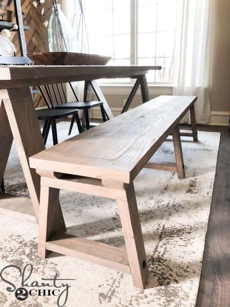 DIY Fancy V Dining Bench - Shanty 2 Chic Farmhouse Furniture Diy, Homemade Furniture, Shanty 2 Chic, Diy Dining Room, Diy Dining Table, Diy Dining, Diy Bench, Wood Furniture Diy, Dining Table With Bench