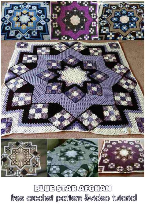 Blue Star Afghan [Free Crochet Pattern and Video Tutorial] Star Afghan, Crochet Quilt Pattern, Crochet Blanket Designs, Crochet Blanket Afghan, Crochet Quilt, Afghan Pattern, Crochet Square Patterns, Granny Square Crochet Pattern, More Words