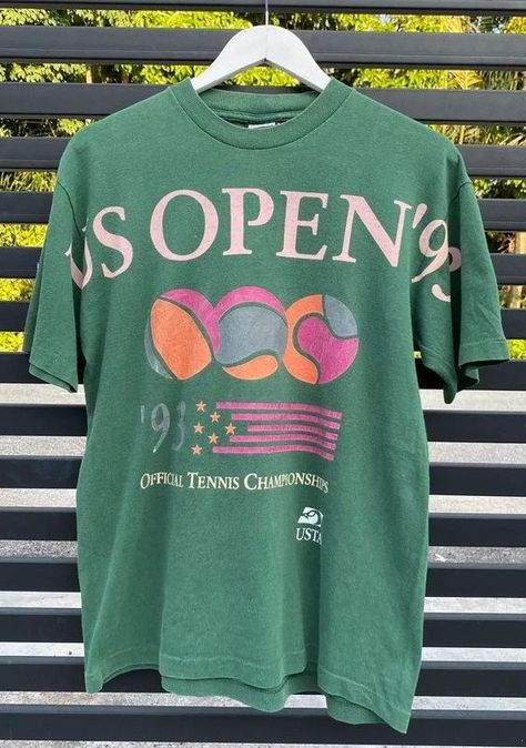 Vintage Us Open 93 Tennis Championships Shirt Outfit Easy 30 day return policy Us Open Fashion, 70s Sports Fashion, Volleyball Themes, Cool Shirt Designs Graphic Tees, Vintage Tennis Fashion, Vintage Tennis Outfit, Vintage Shirt Outfit, Tshirt Print Ideas, 90s Graphic Tees