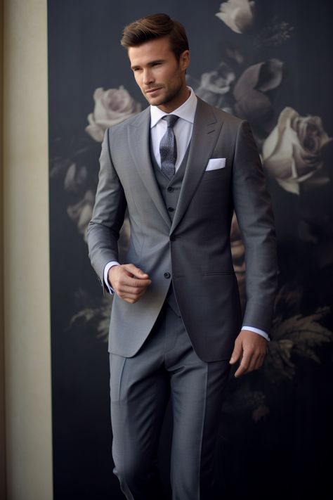 Discover the perfect grey suit for grooms! This expertly designed fusion of Eastern and Western styles features an eye-catching black and grey tie. The soft edges and blurred details add an ominous yet elegant touch. Don't miss the matte photo and the cut/ripped accents that make this suit truly unique! Charcoal Grey Three Piece Suit Men, Charcoal Grey Tuxedo Wedding, Groom Suit Charcoal Grey, Men’s Dark Grey Suit, Dark Grey Tuxedo Wedding Charcoal, 3 Piece Suit Men, Groom Suit Grey, Asian Wedding Dress Pakistani, Dark Gray Suit