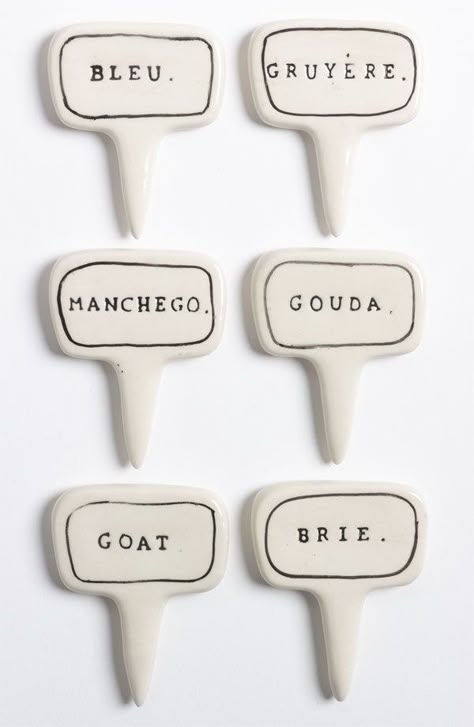 Cheese Type Identifiers Image 2 Cheese Markers, Herb Markers, Diy Food Gifts, Pottery Wall, Gourmet Cheese, 강아지 그림, Pottery Classes, Cheese Platters, Markers Set