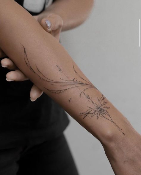 Womens Dainty Arm Tattoos, Wrapped Wrist Tattoo, Still Beating Tattoo, Elegant Forearm Tattoo, Delicate Half Sleeve Tattoos For Women, Woman Elbow Tattoo, Fineline Forearm Tattoo Women, Minimalist Tattoo Arm Woman, Fine Line Arm Wrap Tattoo