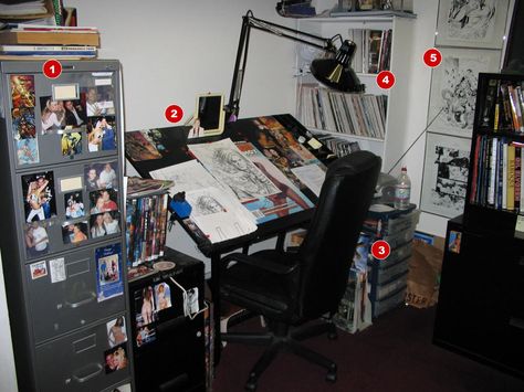 Art Setup, Artist Workspace, Top Cow, Art Studio Room, Desk Inspo, Artistic Space, Studio Organization, Studio Room, Art Desk