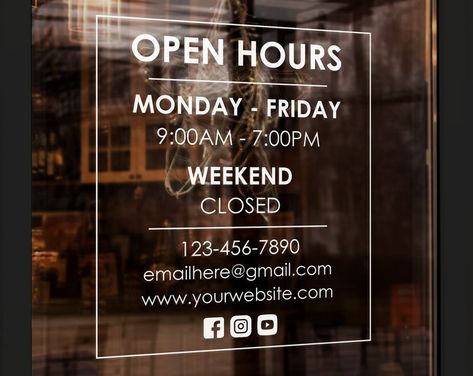 Buy Personalized Barbershop Open Times Sign Vinyl Decal Business Hours Decal Barbershop Hours Sticker Online in India - Etsy Opening Hours Sign Design, Opening Hours Sign, Business Hours Sign, Decal Business, Window Placement, Open & Closed Signs, Closed Sign, Exterior Window, Spa Interior Design