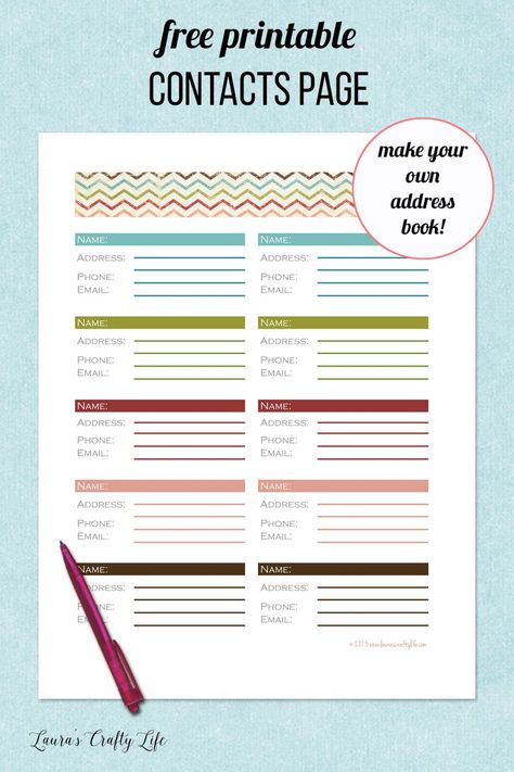 Contacts Page. 31 days of free printables to get your home life organized. Free printable address book pages. Add it to your planner or home management binder. Printable Address Book Pages Free, Address Book Printable Free, Contact List Printable Free, House Binder, Address Book Template, Future Therapist, Homemaking Binder, Free Printable Cleaning, Household Notebook