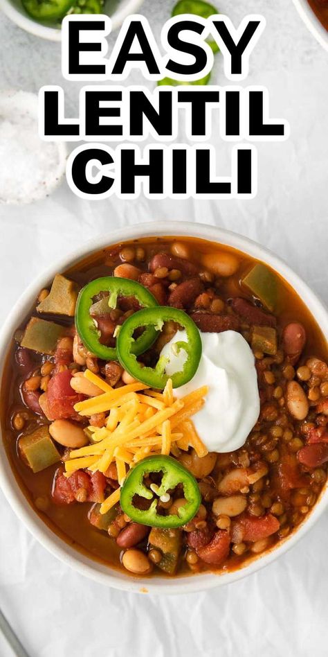 Lentil Dinner Recipes, Lentil Chili Recipe, Chicken Lentil, Low Fat Dinner, Lentils Beans, Lentil Chili, Lentil Dishes, French Lentils, Dried Lentils