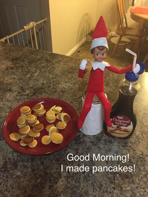 Elf On Shelf Door, Elf On Shelf Pancakes, Elf On The Shelf Pancake Ideas, Elf Pancakes, Introduction To Elf On The Shelf, Elf On The Shelf Breakfast, Elf Breakfast, Elf On The Shelf Pets, Elf On The Shelf Pet Ideas