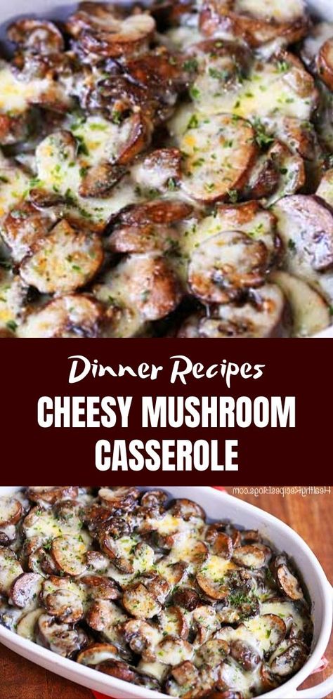 Baked Cheesy Mushroom Casserole, Cheesy Mushroom Casserole, Stuffed Mushrooms Casserole, Mushroom Mozzarella Bake, Mushroom Beef Casserole, Mushroom Casserole Recipes, Stuffed Mushroom Casserole, Cheesy Mushrooms, Dinner Mushrooms