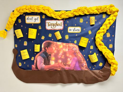 College Dorm Bulletin Board Ideas, Tangled Door Decoration, Tangled Bulletin Board, Disney Theme Bulletin Board Ideas, Ra Door Decs Disney, Disney Ra Bulletin Boards, Disney Themed Bulletin Boards, Funny Ra Bulletin Boards, Door Dec Ideas Ra