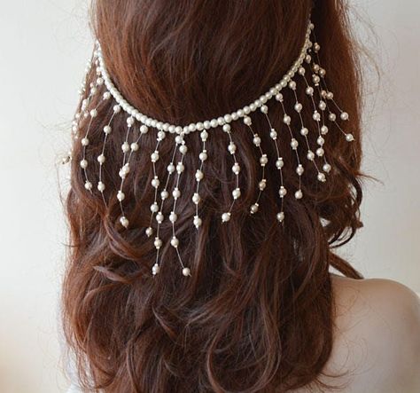 Wedding Halo Headpiece, Bridal Rhinestone Headpiece, Bridal Head Chain, Pearl Wedding Headband, Pearl Wedding Accessories, Pearl Headpiece Wedding, Pearl Headband Wedding, Halo Headpiece, Wedding Halo