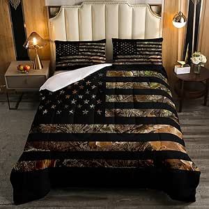 Hunting Bedding, Bedroom Nature, Man Bedroom, Bedding Quilt, Quilt Set, Comforter Set, Bedding Set, American Flag, Camouflage