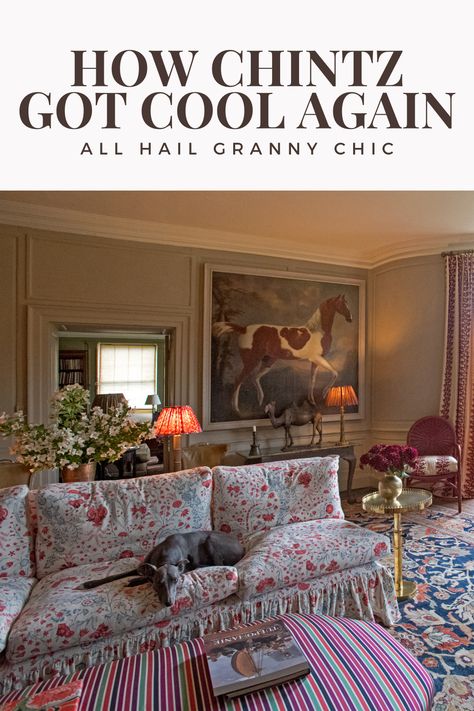 Chintz Interior Design, Vintage Laura Ashley Home, Mixing Animal Prints Decor, Chintz Sofa, Laura Ashley Living Room, Laura Ashley Interiors, Chintz Decor, Millennial Style, Grand Millennial Style