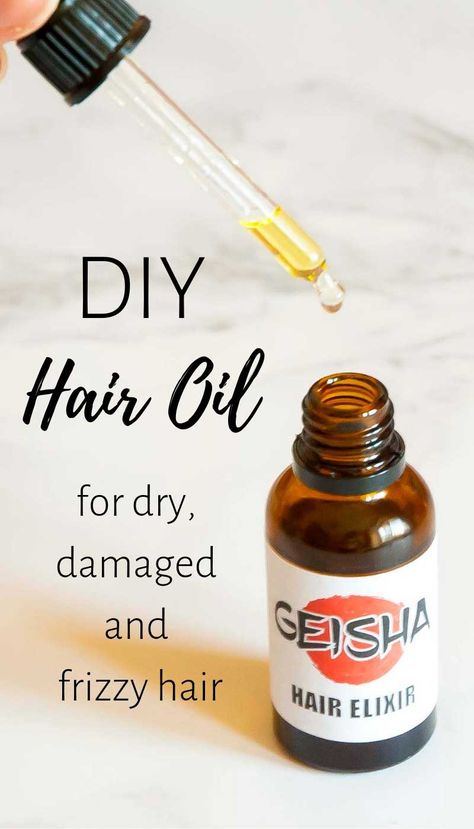 Geisha's Hair Elixir: DIY Hair Oil Recipe for Soft and Shiny Hair - DIY Beauty Base Hair Oil For Dry Ends, Shiny Hair Diy, Dry Hair Ends, Best Diy Hair Mask, Diy Hair Products Recipes, Soft And Shiny Hair, Hair Masks For Dry Damaged Hair, Homemade Hair Oil, Hair Oil Recipe