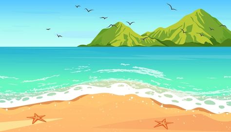 Beach Cartoon, Sea Painting, Tropical Blue, Cartoon Background, Beach Sand, Moana, Vector Background, Vector Photo, Blue Sea