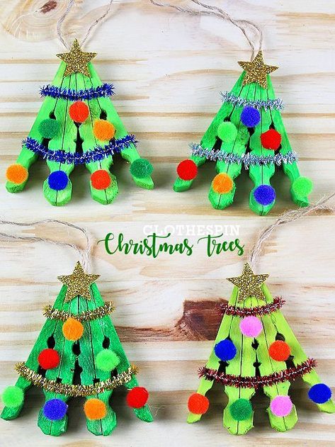 Clothespin Christmas Tree Craft Kids Craft Clothespin Christmas, Clothespin Crafts Christmas, Babies Christmas, Juleverksted For Barn, Barn Christmas, Craft Ornaments, Christmas Tree Craft, Christmas Clothespins, Stem Engineering