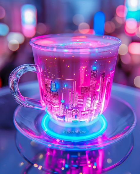 ☕✨ Start or end your day with a Neon City Lights coffee! These stunning creations bring the vibrancy of the city right into your cup. Perfect for those who love a splash of color and a dash of futuristic vibes. Enjoy the blend of flavor and visual delight that will energize your morning or wind down your evening. Let's sip in style! 🌆🌈 For the Hue-Ly challenge, hosted by @nickocreates.ai "Neon" #huely2024 *made with love and AI* Please tag @digiart.of.alex if you repost my creations. #Neo... Futuristic Food, Neon City Lights, Taurus Things, Glass City, Aesthetic Neon, Glitter Photography, Neon City, Ipad Ios, Anime Backgrounds Wallpapers