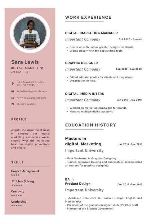 Minimalistic Resume, Job Application Template, Digital Marketing Manager, School Related, Application Design, Resume Tips, Job Application, Digital Marketing Company, Work Experience