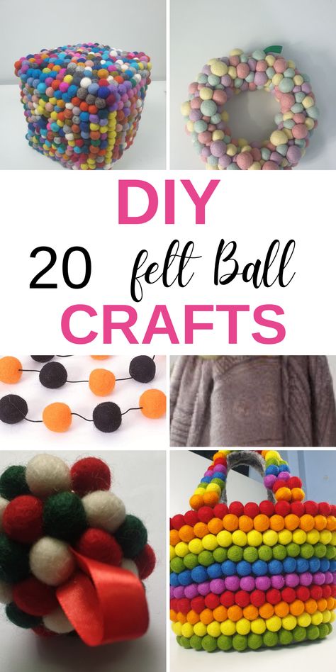 20 stunning DIY felt balll crafts that you can make at home with puffy bouncy felt balls. These crafts are easy to make and give your home a beautiful colorful look. #diyfeltcrafts #ffeltballcrafts #handmadedecor #glaciartonefeltcrafts Wool Felt Pom Pom Crafts, Felt Ball Crafts Diy Projects, Felt Balls Crafts, Felt Pom Pom Crafts, Wool Pom Pom Crafts, Felt Wool Ball Crafts, Wool Felt Balls Projects, Felted Wool Balls Crafts, How To Make Felt Balls