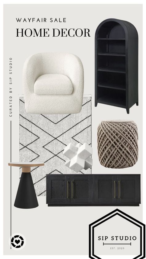 Wayfair sale home decor neutral modern home console black dresser rug accent chair side table bookcase marble decor Work Space In Living Room Interior Design, Decorating Ideas For The Home Modern, Thrift Flip Furniture, Neutral Cozy Home, Studio Home Decor, Modern Texture, Atami, Modern Rustic Decor, Welcome To My House