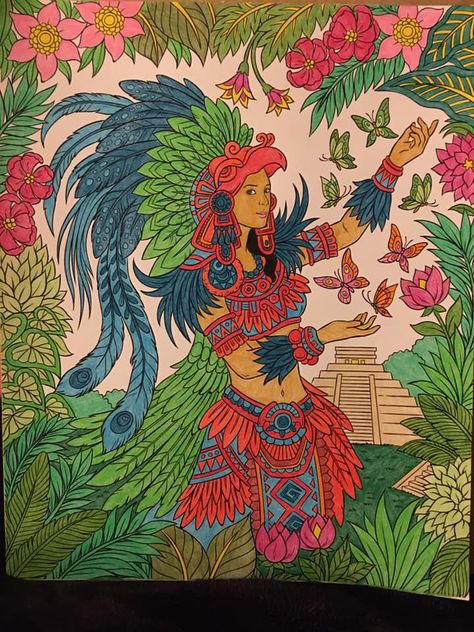 Xochiquetzal the Aztec Goddess from Goddesses coloring book by ColorIt Xochiquetzal Goddesses, Xochiquetzal Art, Aztec Goddess Art, Xochiquetzal Tattoo, Aztec Mural, Aztec Goddess Tattoo, Maya Goddess, Aztec Queen, Mayan Goddess