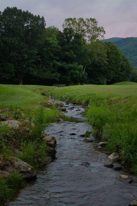 Creek, stream, sunset, afternoon walk, virginia, aesthetic, summer walk, afternoon, evening, mountains, countryside, rural, nature Virginia Aesthetic, Virginia Countryside, Changing Aesthetic, Aesthetic Summer, Nature Aesthetic, Country Living, Golf Course, Golf Courses, Virginia