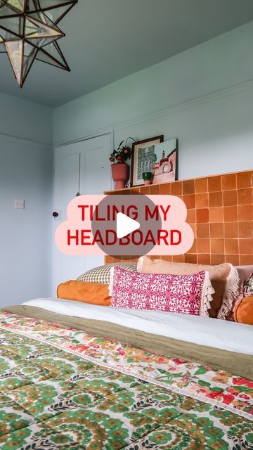 Hayley Stuart - DIY & INTERIORS on Instagram: "{ad} DIY tiled headboard using Moroccan Amber Zellige tiles from @ottotiles. I saw these tiles in so many places during my trip to Marrakech and knew I had to incorporate them in to my home. @ottotiles stock these gorgeous zellige tiles in loads of colours but this one really stood out to me. I love the fact that they are individually handmade, so no 2 are exactly the same. The colour variation is just beautiful too. I also think it’s important to say, I already had a tiled headboard, so the surround was made a few years ago, just using a baton frame and MDF. Tiling on to MDF is absolutely fine for a headboard as it’s in a room with no moisture, the MDF must always be primed beforehand as well. I used instant grab glue to attach the tiles beca Tiled Headboard Ideas, Tiles Headboard, Tiled Headboard, Tile Headboard, Headboard Tiles, Zellige Tiles, Diy Tile, Zellige Tile, Diy Interior