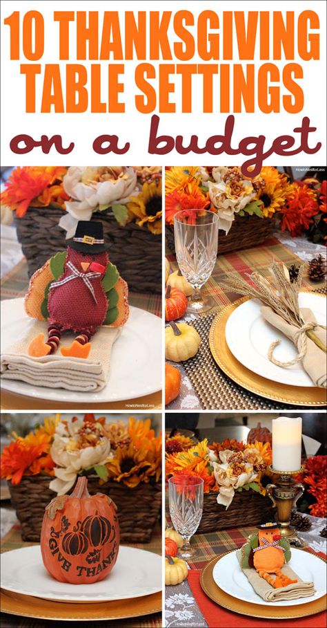 10 Thanksgiving Table Setting Ideas on a Budget! Awesome ideas to make your table sparkle while not spending a lot of cash!! Budget Thanksgiving, Thanksgiving Place Settings, Thanksgiving Table Setting Ideas, Thanksgiving Table Settings Diy, Thanksgiving Table Setting, Place Settings Thanksgiving, Christmas Place Settings, Setting Table, Table Setting Ideas