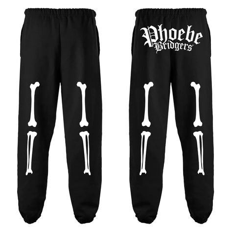 Skeleton Sweatpants, Skeleton Pants, Comfy Sweatpants, Phoebe Bridgers, Black Sweatpants, Leg Cuffs, Blue Tee, Womens Sweatpants, Skeleton