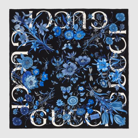 Shop the Floral Gucci print silk carré in blue at GUCCI.COM. Enjoy Free Shipping and Complimentary Gift Wrapping. Gucci Print, Gucci Floral, Gucci Scarf, Floral Silk Scarf, Spring Bags, Chiffon Floral, White Sky, Printed Silk Scarf, Scarf Design