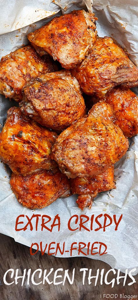 Oven Fried Chicken Thighs, Chicken Thights Recipes, Crispy Oven Fried Chicken, Crispy Oven Fries, Oven Fried, Oven Fried Chicken, Chicken Thigh Recipes Oven, Chicken Thigh Recipes Baked, Fried Chicken Recipes