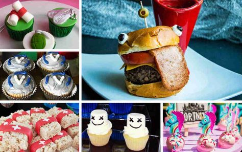 30  Fortnite Party Food Ideas That Are Totally Floss-Worthy! Fortnite Party Food, Camo Cookies, Burger Cupcakes, Birthday Party Food Ideas, Fortnite Birthday Party, Mango Banana Smoothie, Cupcake Supplies, Sweet Sugarbelle, Fortnite Party