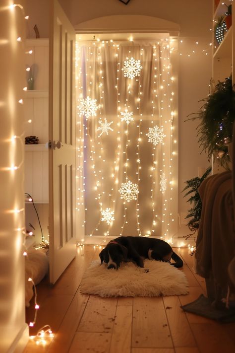 19 Small Apartment Christmas Decor Ideas For Every Room Christmas Lights In Apartment, Balcony Christmas Lights Apartment, Christmas Apartment Door Decor, Christmas Tree Small Space, Christmas Lights In Hallway, Seasonal Apartment Decor, Studio Apartment Christmas Decor, Warm Christmas Decor, Cosy Bedrooms