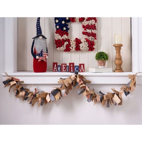 https://www.michaels.com/glitzhome-6ft-patriotic-fabric-garland/D330012S.html Patriot's Day, Patriotic Garland, Patriotic Porch, Porch Wall Decor, Patriotic Fabric, Patriots Day, Fabric Garland, Hanging Garland, Unique Fabric