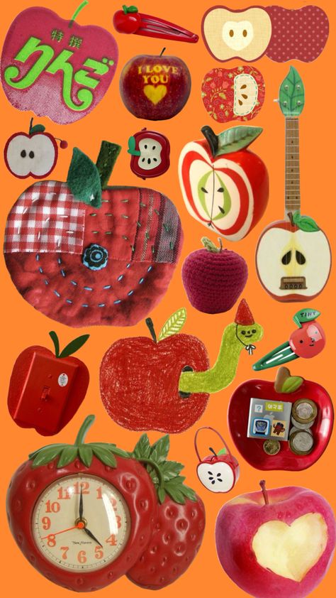 September 2024 Aesthetic, Apple Lockscreen, Twee Posters, Apples Wallpaper, Manzana Aesthetic, Apple Aesthetic Wallpaper Fruit, Apple Collage, Apple Fruit Wallpaper, Apple Collage Art