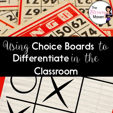 Meet your students' varying needs with motivating student through choice by using choice boards in the classroom to differentiate during novel units, homework assignments, author studies, and other units of study. High School Study, Motivating Students, Teacher Tricks, Differentiation In The Classroom, Read 180, Differentiated Learning, Literacy Coaching, Choice Board, Station Activities