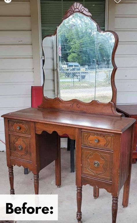 Vanity Dresser Turned into a Bathroom Vanity/Mirror Bathroom Vanity Dresser Ideas, Refurbished Dresser Into Bathroom Vanity, Antique Vanity Repurpose, Vanity Turned Into Sink, Vintage Bathroom Vanity Makeover, Dressers Turned Into Bathroom Vanities, Dressers Made Into Bathroom Vanities, Bathroom Vanity Using Old Dresser, Bathroom Vanity Made From Old Dresser