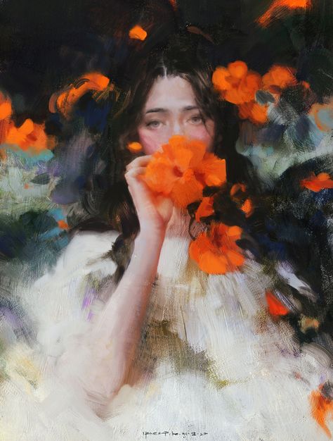 Yizheng Ke, A Woman, Flowers, Hair, Art