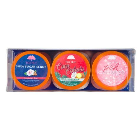 Tree Hut Sugar Scrub Trio Ulta Gift Sets, Tree Hut Sugar Scrub, Tree Hut Body Scrub, Pink Colada, Things To Gift, Coco Colada, Moroccan Rose, Frank Body, Peach And Lily