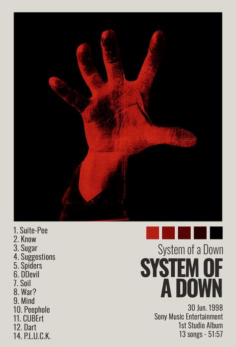 Down Album Cover, System Of A Down Poster, Album Wall Art, Album Wall, Music Poster Ideas, Self Titled, Music Stand, System Of A Down, Album Artwork