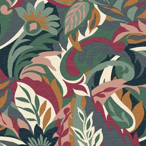 Casa Leaf Wallpaper Mulberry / Green Belgravia 5901 Mulberry Wallpaper, Floral Wallpaper Green, Multicoloured Wallpaper, Blue Green Wallpaper, Cath Kidston Wallpaper, Contemporary Wallpaper Designs, Palm Leaf Wallpaper, Wallpaper For Wall, Wall Art Wallpaper