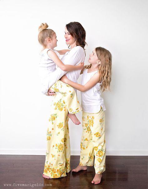 Sew Pajama Pants from Vintage Sheets - Five Marigolds Pajamas Shorts Pattern, Sewing Pajamas, Pajama Pants Pattern, Pjs Pants, Pants Pattern Free, Pajamas Pattern, Winter Wear Women, Pajama Pattern, Sewing Pants