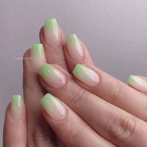 Ombre Green Nails Short, Lime Ombre Nails, Green Rainbow Nails, Green Ombre Dip Nails, Green Ombre Nails Short, Green Fade Nails, Green And Pink Ombre Nails, Pink And Green Ombre Nails, Glitter Ombre Nails Square